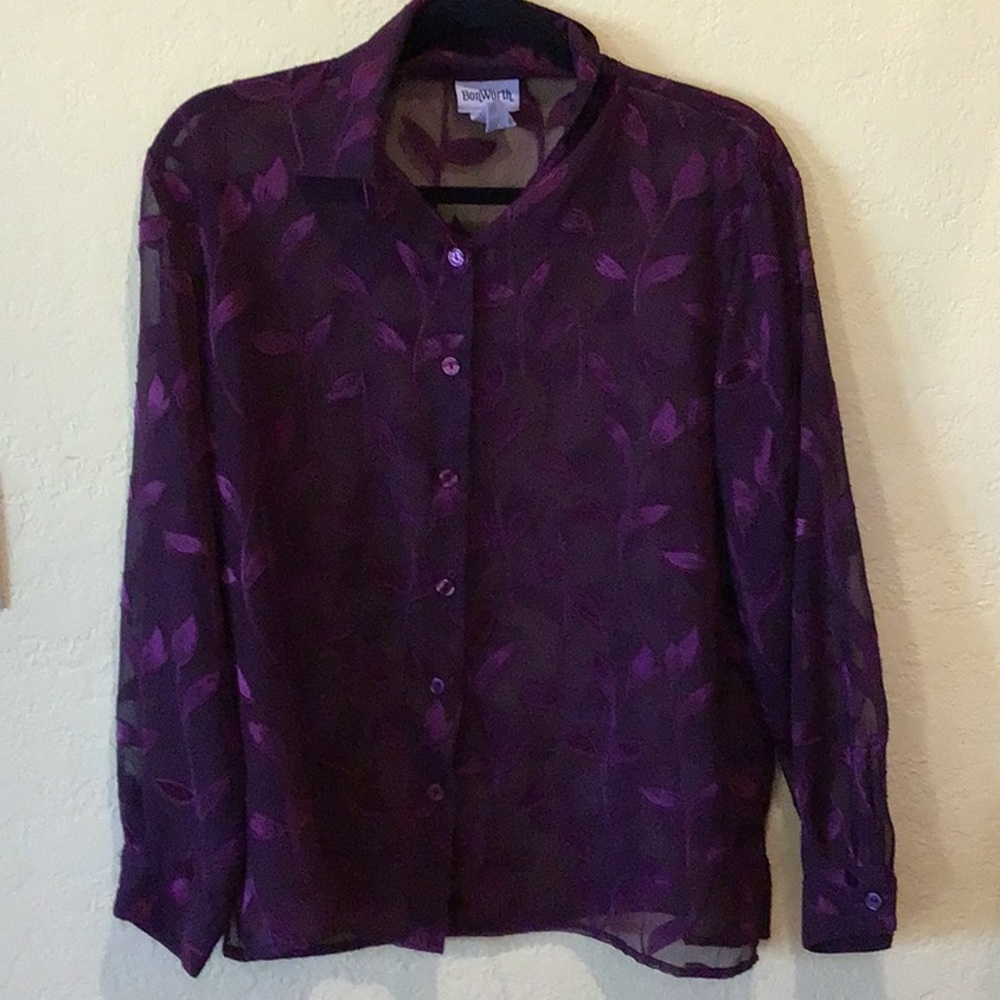 BonWorth Purple Long Sleeve Button Down Shirt z12